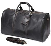 QTANZIQI Sac de voyage en cuir surdimensionné, sac de voyage en cuir véritable, sac de voyage de nuit, sac de sport, sacs de bagages pour hommes, noir