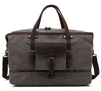 QTANZIQI Sac de voyage en toile de loisirs, sac de sport en cuir, sac de rangement de bagages à séparation sèche et humide, sac de nuit de week-end gris