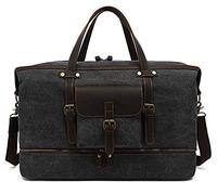 QTANZIQI Sac de voyage en toile de loisirs, sac de sport en cuir, sac de rangement de bagages avec séparation sèche et humide, sac de nuit de week-end noir