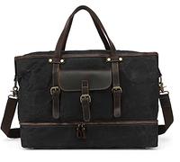 QTANZIQI Sac de voyage en toile de loisirs, sac de sport en cuir, sac de rangement pour bagages à séparation sèche et humide, fourre-tout de grande capacité avec bandoulière noir