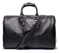 QTANZIQI Sac de voyage pour hommes, cuir véritable week-end voyage sport salle de sport fourre-tout loisirs bagage à main sac vintage unisexe noir