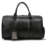 QTANZIQI Sac de voyage pour hommes Sac de voyage en cuir véritable pour hommes Sac à main rétro Sac de sport de grande capacité Sac de bagage spatial avec position de chaussure 18 pouces noir-taille