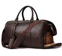 QTANZIQI Sac de voyage pour hommes Sac de voyage en cuir véritable pour hommes Sac à main rétro Sac de sport de grande capacité Sac de bagage spatial avec position de chaussure 18 pouces