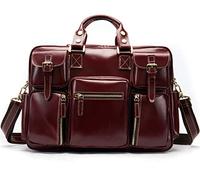 QTANZIQI Sac pour hommes en cuir mallette de voyage d'affaires sacs polochons en cuir véritable pour hommes sac d'ordinateur portable rétro sac de voyage portable de grande capacité rouge vin