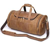 QTANZIQI Sacs de sport en cuir pour hommes et femmes, cuir pleine fleur, voyage, week-end, sacs en cuir, sport, gym, pour hommes-marron