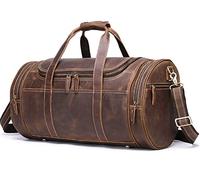 QTANZIQI Sacs de sport en cuir pour hommes et femmes, cuir pleine fleur, voyage, week-end, sacs en cuir, sport, gym, pour hommes, café marron