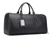 QTANZIQI Sacs de voyage en cuir pour hommes, sac de voyage rétro avec position de chaussure indépendante, sac messager à bandoulière unique, noir-grand