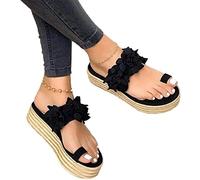 QTANZIQI Sandali da Donna Pantofole con Zeppa con Plateau Floreale Sandali Infradito Floreali Estivi con Punta Floreale per Scarpe da Passeggio Casual da Spiaggia per Donna