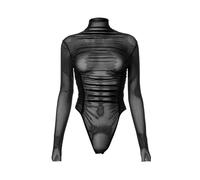 QTANZIQI See Through Lingerie Tops Women Turtleneck Tranparente Long Sleeve One-Pieces Bodysuit Gauze Body Feminino Bustier