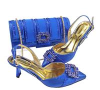QTANZIQI Set da Donna con Tacchi Color Block e Borsa da Festa in Strass per Abiti da Sera Blu Reale