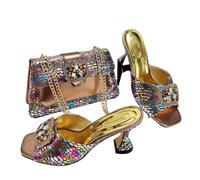 QTANZIQI Set da Donna Elegante Rosa con Tacchi Alti e Borsa con Punta Aperta e Decorazione in Cristalli
