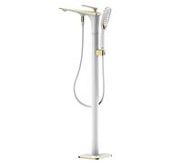 QTANZIQI Set di rubinetti per Vasca da, Miscelatore per Doccia a Pavimento, Maniglia Singola, con doccetta a 2 funzioni, Bocca Girevole, Rubinetto in Ottone, Finitura cromata Bianca.