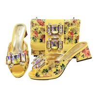 QTANZIQI Set di Sandali e Borsetta con Punta Aperta da Donna con Strass e Plateau con Tacco per Abiti da Matrimonio e da Festa Giallo