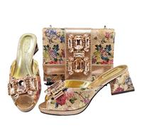 QTANZIQI Set di Sandali e Borsetta con Punta Aperta da Donna con Strass e Plateau con Tacco per Matrimoni e Feste in Oro Rosa