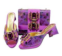 QTANZIQI Set di Sandali e Borsetta con Punta Aperta e Borsa da Donna con Strass e Plateau per Abiti da Matrimonio e da Festa Viola