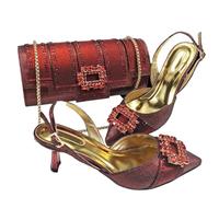 QTANZIQI Set di Scarpe da Sera e Pochette a Punta da Donna alla con Tacco Sottile e abbellimento di Strass