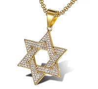 QTANZIQI Stella ebraica di David Hexagram Pendants Collane Colore in Acciaio Inossidabile Bling ghiacciato Gioiello Rapper Hip Hop per Uomini