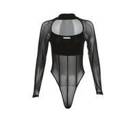 QTANZIQI Tuta da Festival Trasparente in Tinta Unita alla Estiva, Tuta Casual in Rete a Maniche Lunghe con Scollo a O con Scollo Vuoto