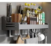 QTANZIQI Wall-Mounted Spice Rack, Hanging Kitchen with Hooks & Dish Towels Holder, Cabinet Spice, White, 50CM Storage Space-Saving.