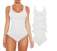 QTANZIQI Women Bodysuits for Tummy Control Sleeveless Round Neck Shapewear Thong Open Crotch Body Firm Control 3 Piece