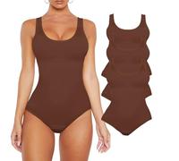 QTANZIQI Women Bodysuits for Tummy Control Sleeveless Round Neck Shapewear Thong Open Crotch Body Firm Control 3 Piece