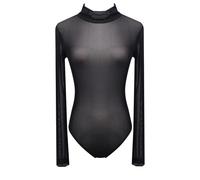 QTANZIQI Women Ladies See Through Slim Fit Long Sleeve Turtleneck Skinny Solid Color Bodysuits Transparent Leotard Tops Female