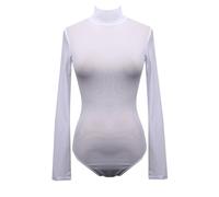 QTANZIQI Women Ladies See Through Slim Fit Long Sleeve Turtleneck Skinny Solid Color Bodysuits Transparent Leotard Tops Female