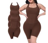 QTANZIQI Women Ribbed Body Suit Tummy Control Square Neck Body Shape Body Line Butt Lifter 3 Piece