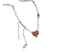 QTANZIQI Y2K Collana del Cuore Rosso Irregolare Stella in Acciaio Collane a Catena a Catena Gotica Collana estetica Gioielli Feste