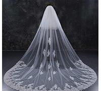 QTDZ Cathedral Wedding Veil Accessori con Pettine, Donna 2 Strati Pizzo Bordo da Sposa Velo Lunghezza Coda Lunga Elegante Bella Morbida Tulle Morbido Fotografico Studio Velo Copricapo,Bianca,3m*3m