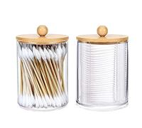 QTip Apothecary Jar, Confezione Da 2 Barattoli Da Bagno Con Coperchio, Q-Tip Dispenser, Cotton Pads Organizer Holder, Contenitori Per Batuffoli Di Cotone, Filo Interdentale, Organizer Per Cosmetici