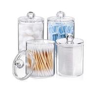 Qtip Dispenser Holders, 4Pcs Plastica Trasparente Bagno Vanity Organizer Barattoli da Farmacia Set di Barattoli per Batuffoli di Cotone, Cotton Fioc, Cotton Fioc, Cotton Fioc, Sali