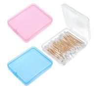 Qtips - Custodia portatile da viaggio in cotone, 3 pezzi, per tamponi di cotone, dispenser da viaggio, per spugnette cosmetiche, tamponi di cotone, per tamponi di cotone (rosa, trasparente, blu)