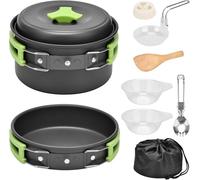 Qtiwe, set di stoviglie da campeggio, per esterni, 10 pezzi, pieghevoli, per escursioni, picnic, barbecue, certificato FDA, 1-2 persone.