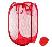 Qtopun, cesto portabiancheria a rete, portatile, pieghevole, per camera da letto, camera dei bambini, dormitorio universitario e viaggi, colore rosso