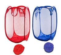Qtopun, Cesto portabiancheria pieghevole in rete, 2 pezzi, portatile, per la camera da letto, la camera dei bambini, il dormitorio universitario e i viaggi (blu scuro e rosso)