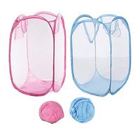 Qtopun, Cesto portabiancheria pieghevole in rete, 2 pezzi, portatile, per la camera da letto, la camera dei bambini, il dormitorio universitario e i viaggi (azzurro e rosa)