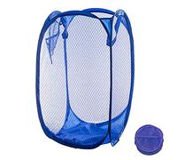 Qtopun - Cesto portabiancheria pieghevole in rete, pieghevole, per camera da letto, camera dei bambini, dormitorio e viaggi (blu scuro)