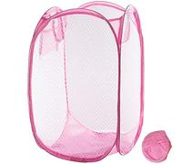 Qtopun Cesto portabiancheria pieghevole in rete, portatile, per la biancheria sporca, per camera da letto, camera dei bambini, dormitorio universitario e viaggi (rosa)