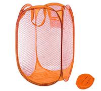 Qtopun Cesto portabiancheria pieghevole in rete, portatile, per la biancheria sporca, per camera da letto, camera dei bambini, dormitorio universitario e viaggi (arancione)