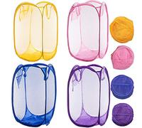 Qtopun Cesto portabiancheria popup in rete, pieghevole, portatile, per camera da letto, camera dei bambini, dormitorio universitario e viaggi (giallo, rosa, viola, blu scuro)
