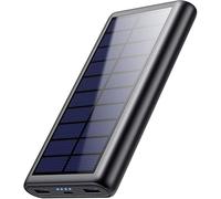QTshine Power Bank Solare 26800mAh, USB C Caricatore Solare Portatile PD 3,0A Ricarica Rapida Batteria Esterna Caricabatterie 3 Uscite con Luci 4 LED Rapida per Smartphone, Tablet Ecc (A-Nero)