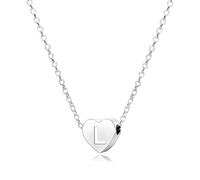 QttvbTna L Capital, collana con ciondolo a forma di cuore con iniziale in argento, personalizzabile con piccola lettera dell'alfabeto, regalo alla moda per donne, 45 + 5 cm, in acciaio inossidabile