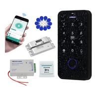 QTTYELOK Kit Sistema Controllo Accessi Porte Bluetooth Tuya IP68 Impermeabile RFID Tastiera NFC Fingerprint + Serratura a Bullone Elettronica + Alimentatore + 10pz Portachiavi 13.56MHz