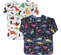 Qtuie 2Pz Grembiule Pittura Bambini 3-7 Anni Grembiule Asilo Grembiulino Impermeabile Scuola Elementare Bambino Grembiule da Pittura con Maniche Lunghe per Artigianato Cucina Asilo Scuola (Dino)