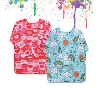 Qtuie 2Pz Grembiule Pittura Bambini 3-7 Anni Grembiulino Impermeabile Scuola Plastificato con Maniche Lunghe per Artigianato Cucina Asilo Scuola (Cuore)
