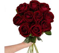 QTYQWC 10 Pezzi Rose Artificiali con steli Vero Touch Vero Finto Velvet Silk Rose Fiori di Maestri Accordi Floreali Decorazioni per la casa