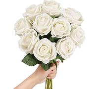 QTYQWC 10 Pezzi Rose Artificiali con steli Vero Touch Vero Finto Velvet Silk Rose Fiori di Maestri Accordi Floreali Decorazioni per la casa