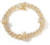 QTYQWC 14k oro pavoso moissanite farfalla caviglia, link cubano hip hop da 9 mm, elegante regalo di gioielli per lei
