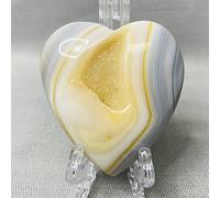 QTYQWC Agate Strited Geode a Forma di Cuore a Forma di Mano Intagliato Intagliato Dono di casa Spirituale Cristalli Decorativi e Pietre Decorative, Taglia 65 mm 60 mm